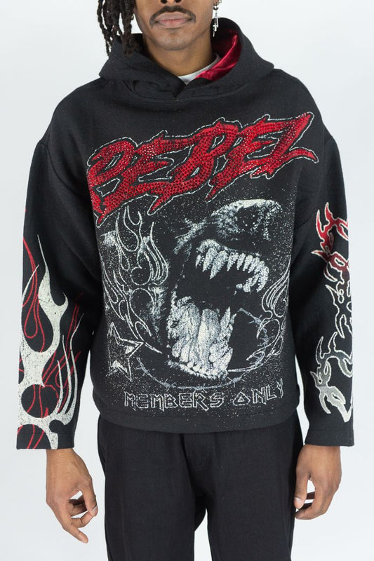 REBEL MINDS Mad Dog Rhinestone Tapestry Hoodie