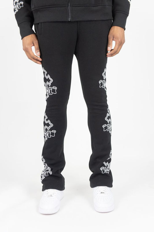 REBEL MINDS Cross FZ Rhinestone Stacked Sweatpants