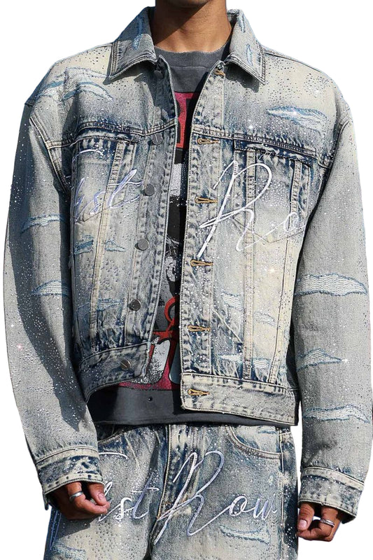 FIRST ROW Allover Rhine Stone Denim Trucker Jacket