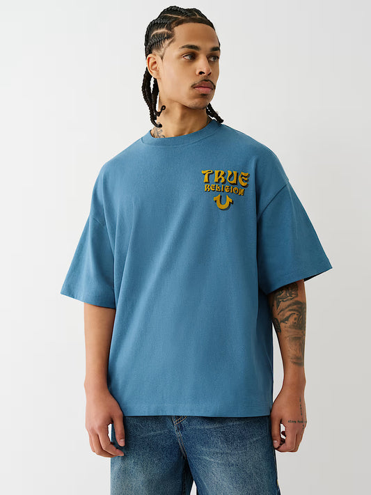 TRUE RELIGION Flocked Logo Oversized Tee