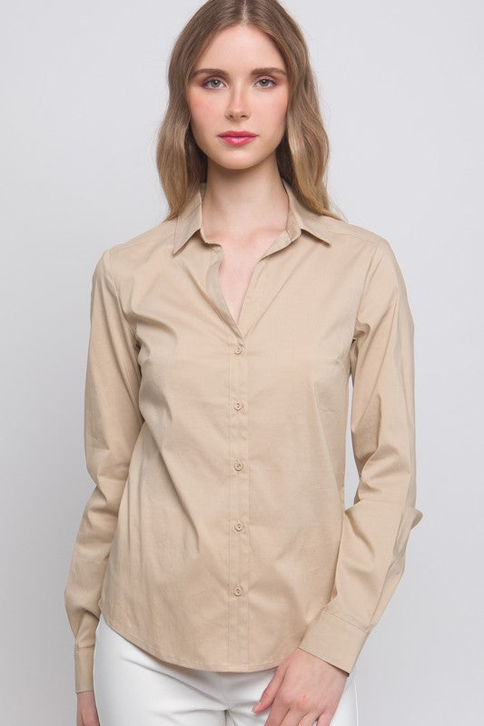 Woven Solid Long Sleeve Button Down Blouse – K MOMO