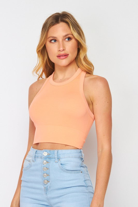 LOVEPOEM Women's Seamless Tibbed Wide Band Crop Top