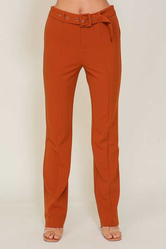 Techno Crepe High-Waisted Slack Pants with Belt