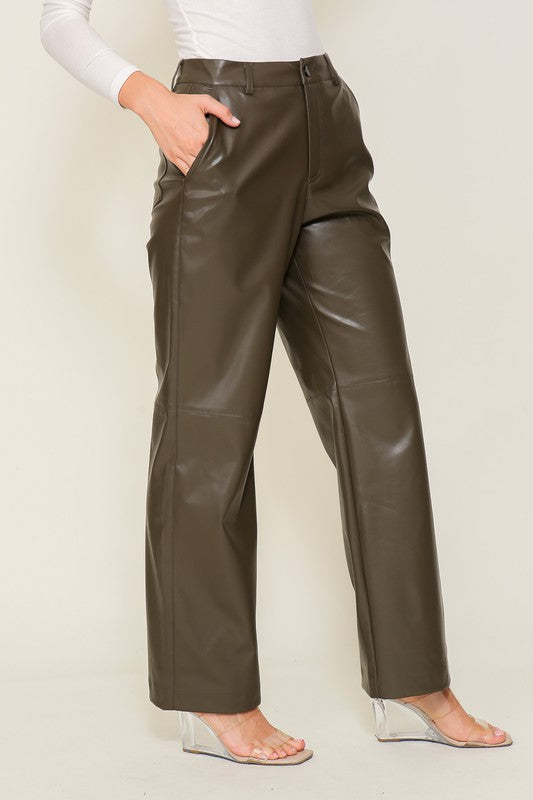 High Waisted Zipper Down P/U Leather Pants