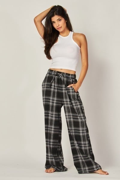 Women Plaid Wide Leg Pajama Pants