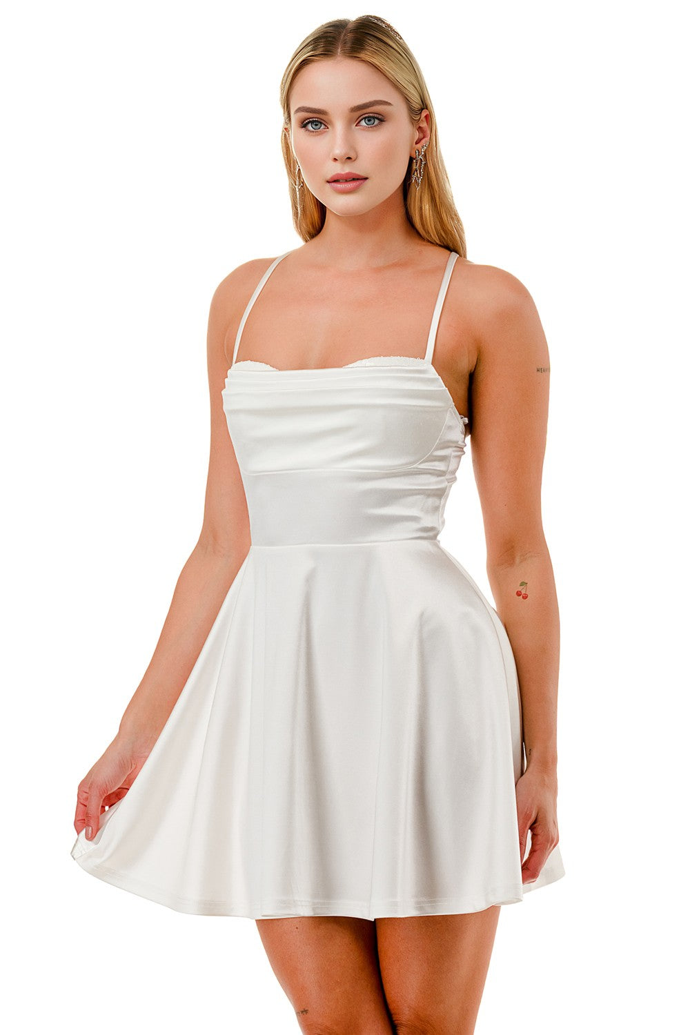 Sequin Satin Sweetheart Flare Mini Dress Sequin Satin Sweetheart Flare Mini Dress