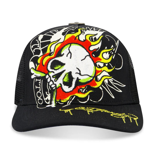 ED HARDY Embroidered Fire Skull Hat