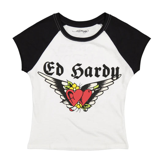ED HARDY Heart Wings Raglan Cap Sleeve Tee