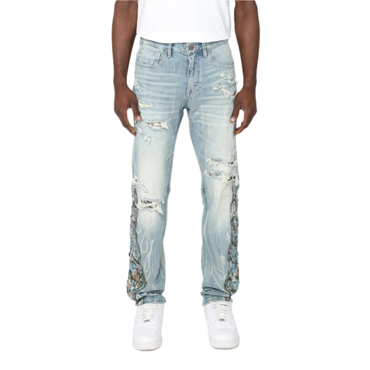 SMOKE RISE Long Slim Flame Tapestry Jeans