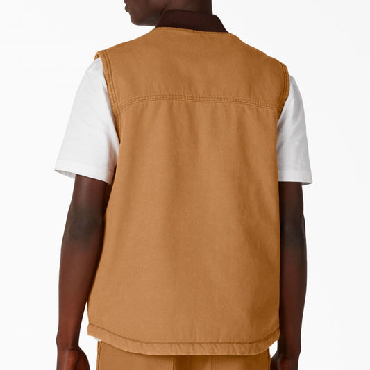 DICKIES Stonewashed Duck High Pile Fleece Lined Vest - Duck Brown