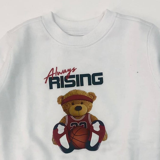 Premium Kid's Always Rising Graphic Fleece Sweatshirt- White/Red