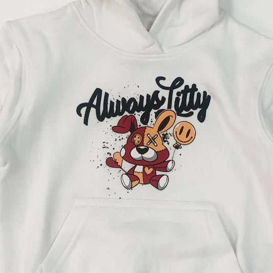 Premium Kid's Always Litty Graphic Pullover Hoodie - White/Red