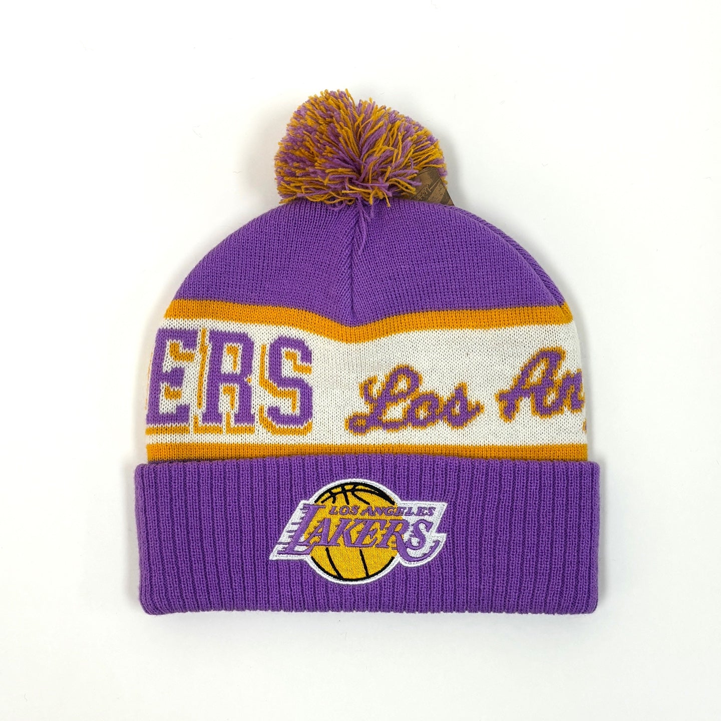 MITCHELL NESS Los Angeles Lakers Block Sweep Pom Knit Beanie