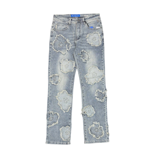R3BEL Floral Straight Fit Jeans - Medium Blue