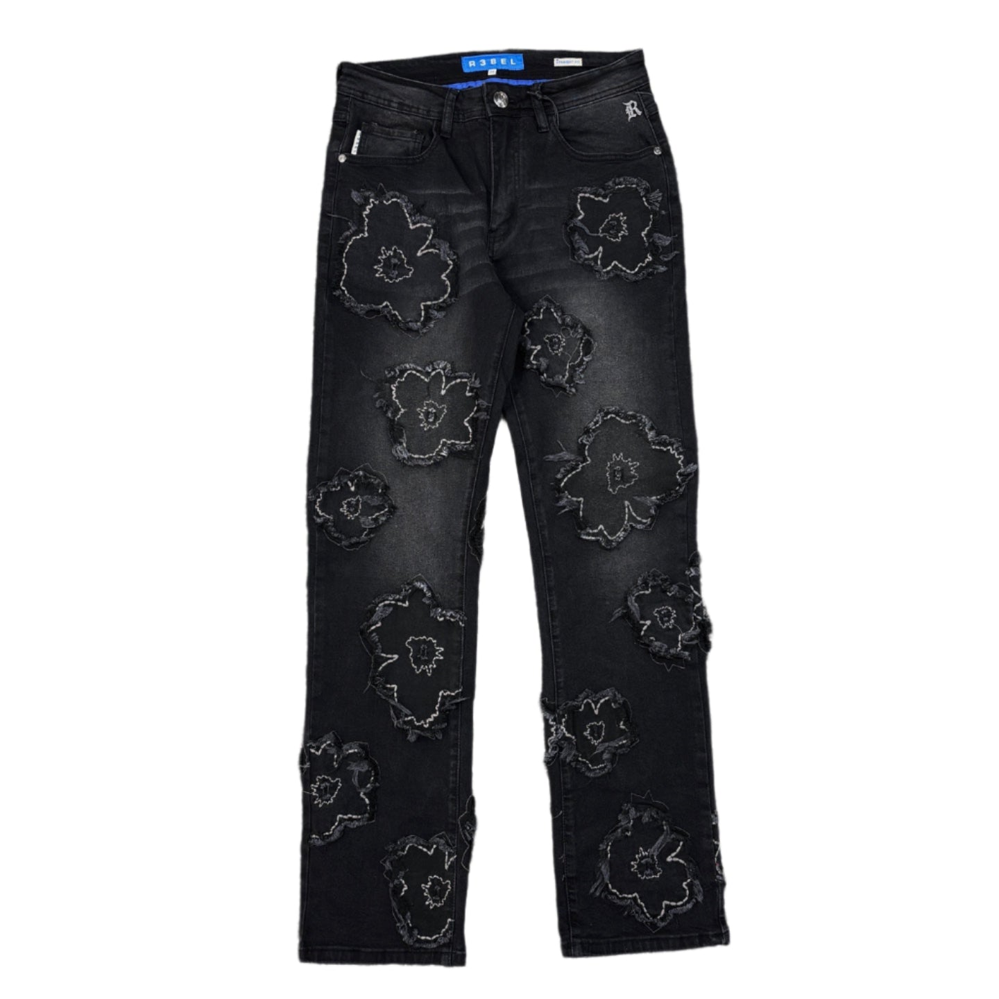 R3BEL Floral Straight Fit Jeans - Black