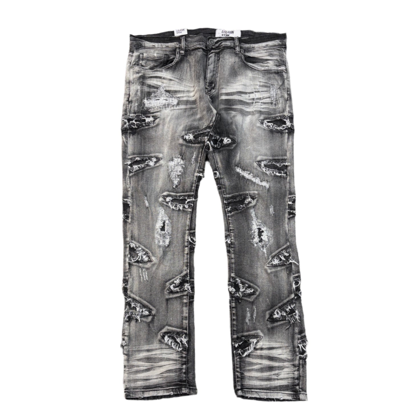 EVOLUTION Slim Fit Ripped Denim Pants - Wash Black