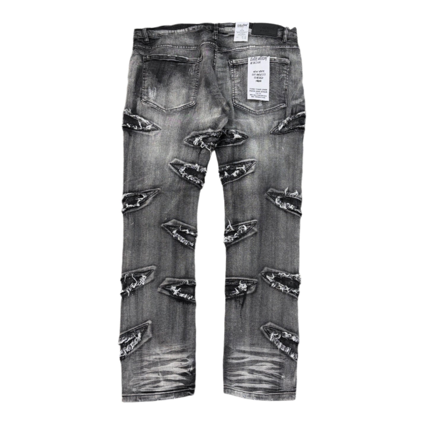 EVOLUTION Slim Fit Ripped Denim Pants - Wash Black