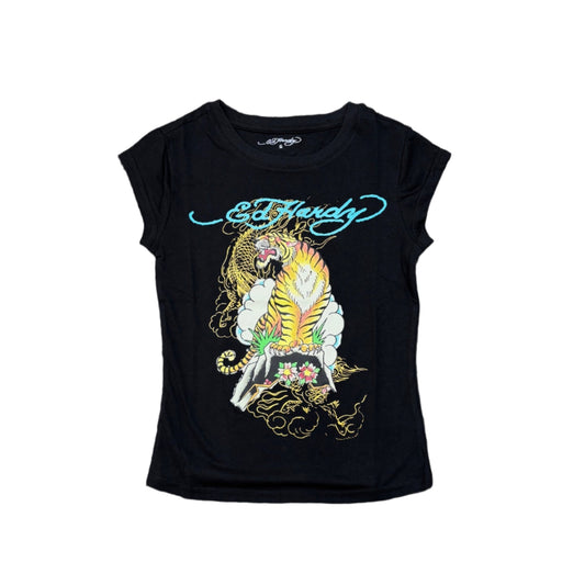 ED HARDY Tiger Mountain Cap Sleeve Tee