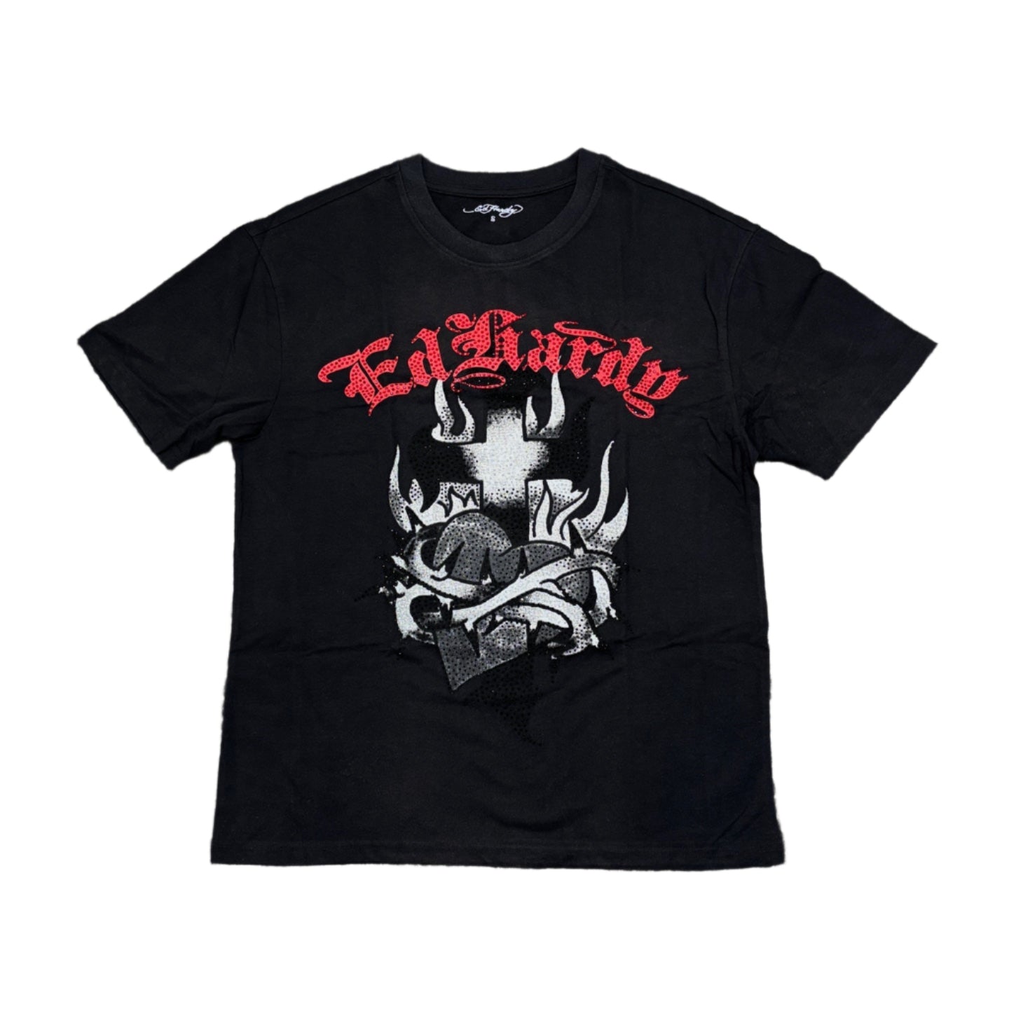 ED HARDY Sacred Heart Box Vintage Wash Rhinestone Tee