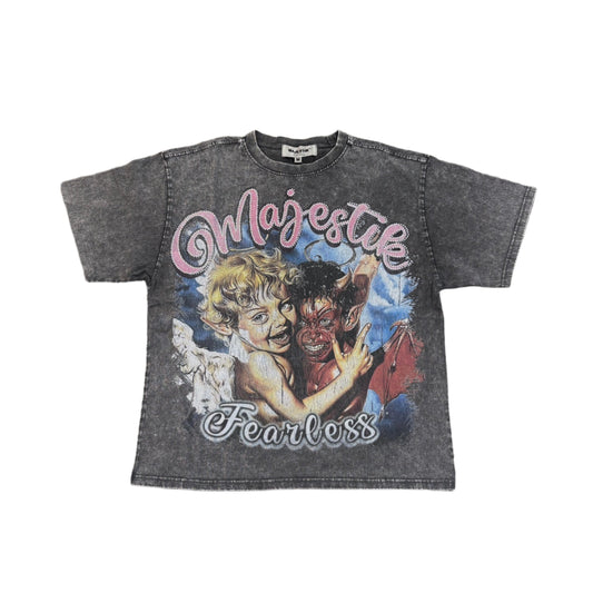 MAJESTIK We Are Friend Garment Dyed Print Crop Tee