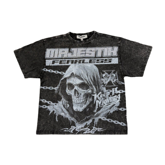 MAJESTIK Death Chain Garment Dyed Print Crop Tee