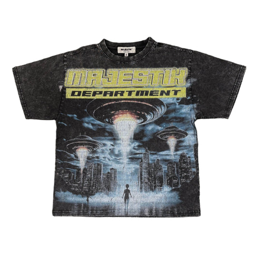 MAJESTIK Department Garment Dyed Print Crop Tee