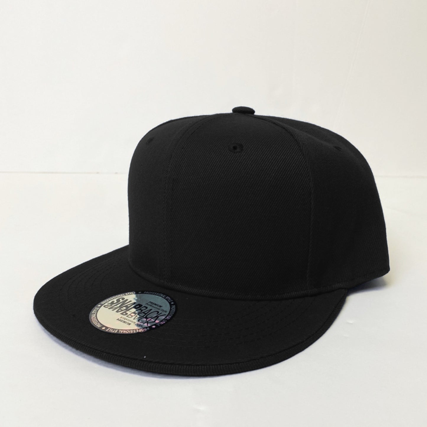 Plain Snapback 5 Panel Hat - Black