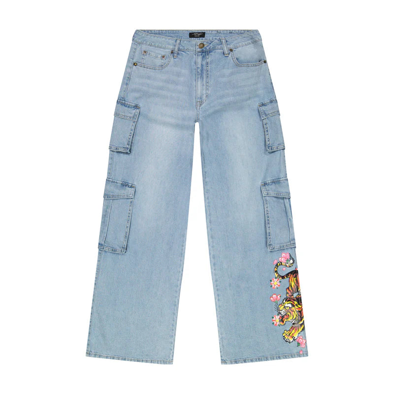 Ed popular Hardy stacked embroided tiger jeans