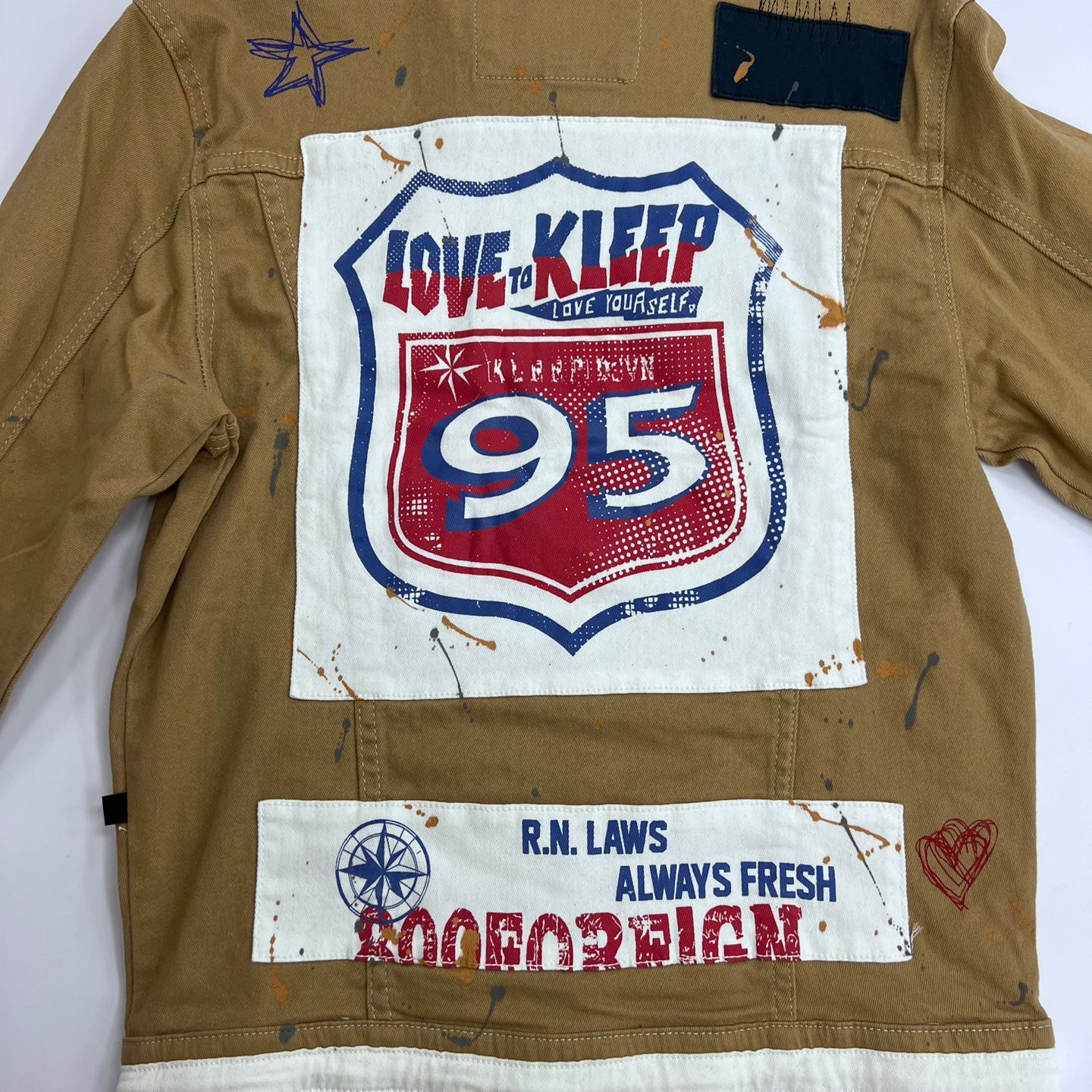 KLEEP Khaki Denim Jacket with Graphic Paint