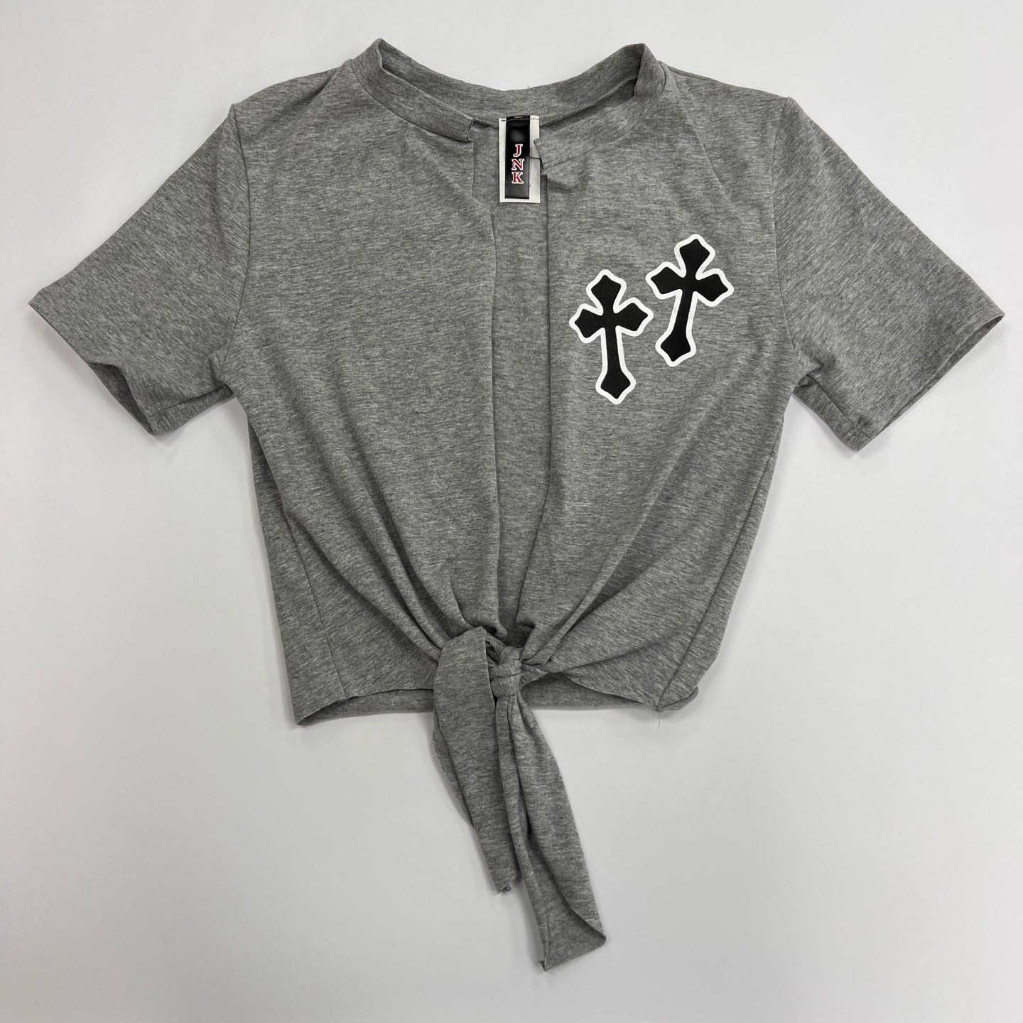 Women\'s Tie Front T-Shirt Cross – K MOMO Print Knot