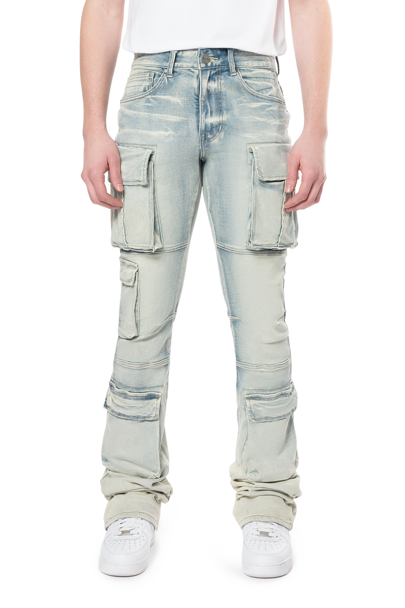 SMOKE RISE Stacked Utility Multi Pocket Cargo Jeans