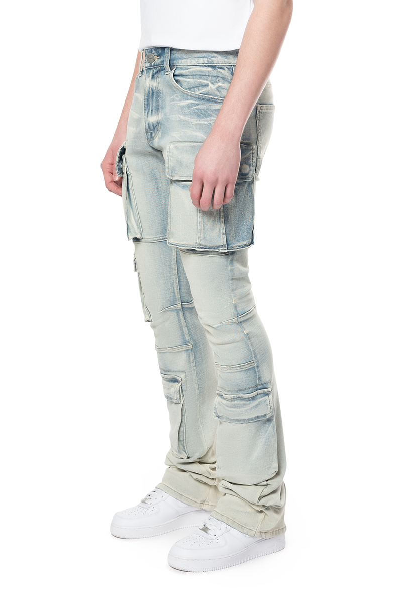 SMOKE RISE Stacked Utility Multi Pocket Cargo Jeans