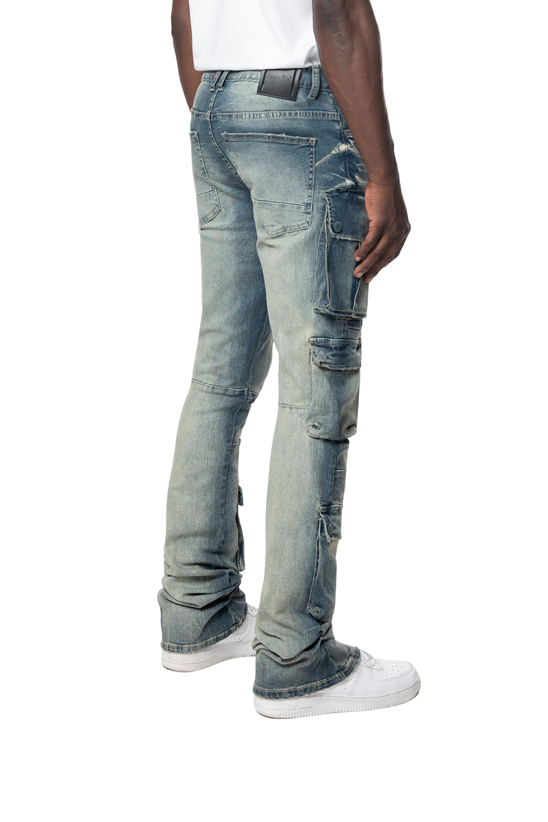 SMOKE RISE Stacked Utility Multi Pocket Cargo Jeans