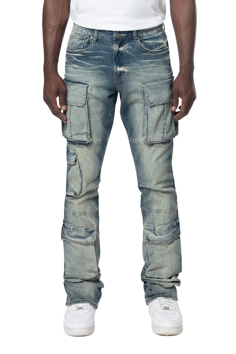 SMOKE RISE Stacked Utility Multi Pocket Cargo Jeans