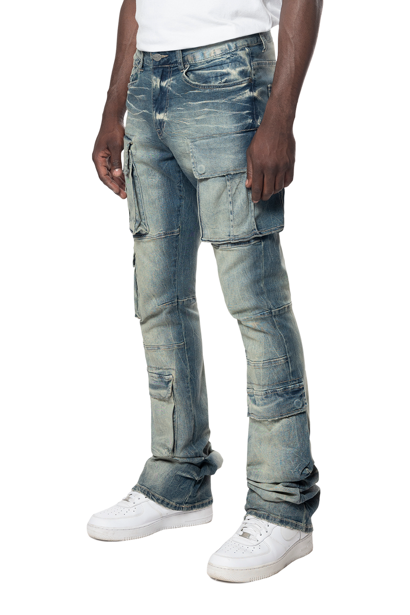 SMOKE RISE Stacked Utility Multi Pocket Cargo Jeans