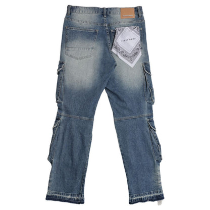 FIRST ROW Utility Cargo Repair Denim Pants