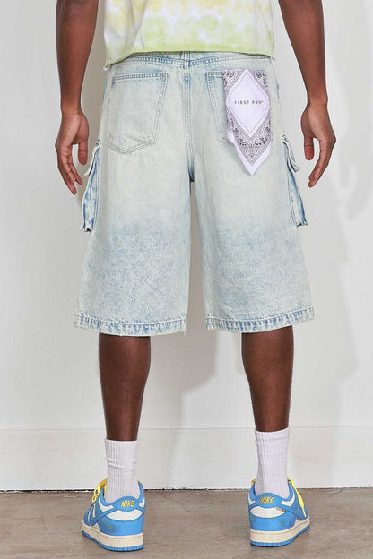 FIRST ROW Washed Multi Cargo Denim Jorts