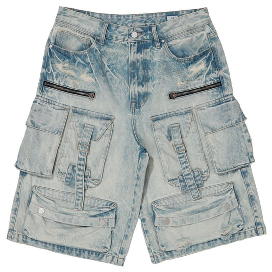 FIRST ROW Washed Multi Cargo Denim Jorts