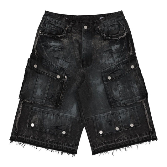 FIRST ROW Washed Multi Cargo Denim Jorts