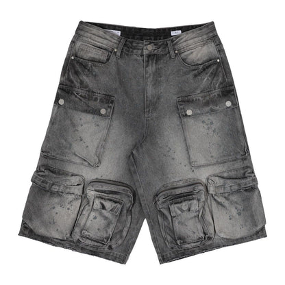 FIRST ROW Washed Multi Cargo Denim Jorts