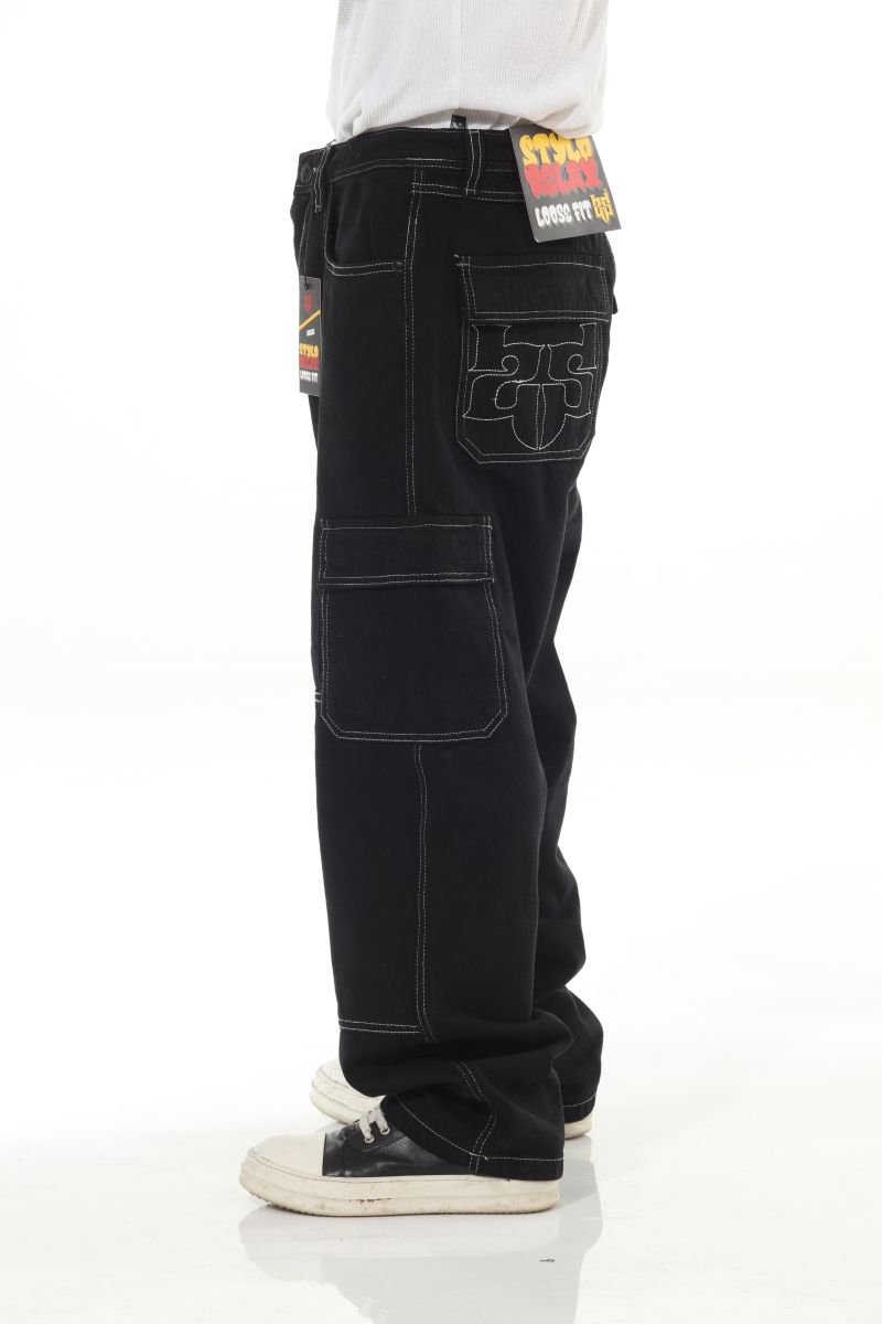 STYLO Skater Baggy Double Embroidery Jeans