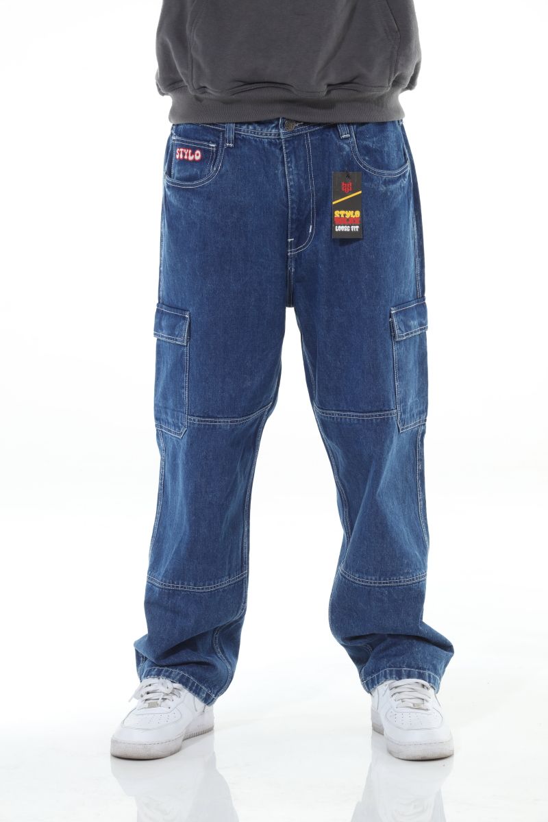 STYLO Skater Baggy Double Embroidery Jeans