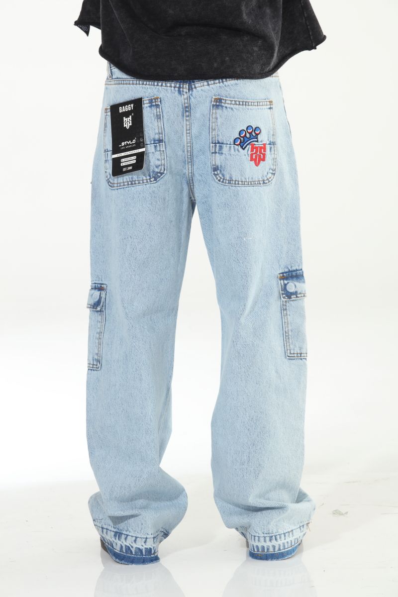 STYLO Cargo Embroidery Baggy Jeans