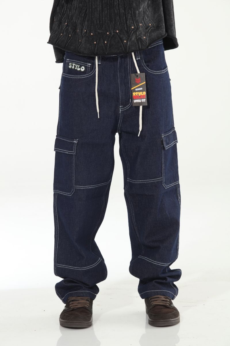 STYLO Skater Baggy Double Embroidery Jeans