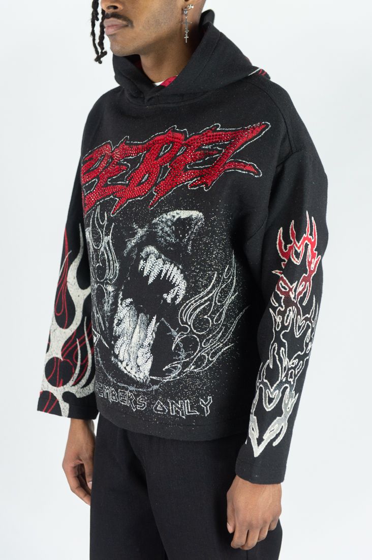 REBEL MINDS Mad Dog Rhinestone Tapestry Hoodie