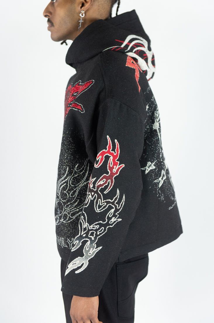 REBEL MINDS Mad Dog Rhinestone Tapestry Hoodie
