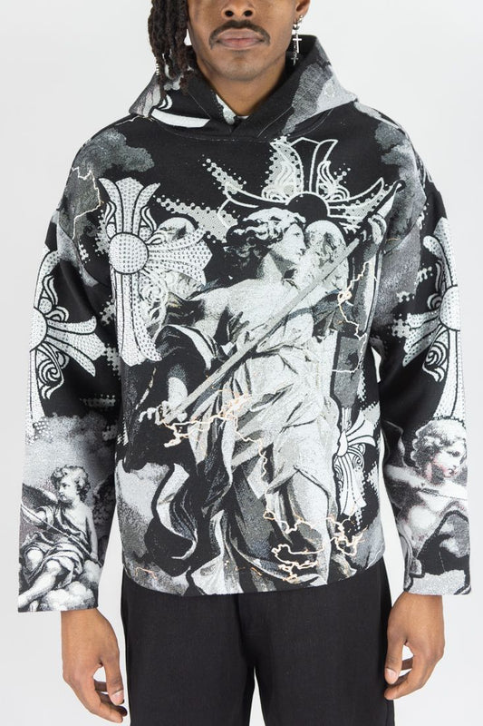 REBEL MINDS Cross Angel Rhinestone Tapestry Hoodie