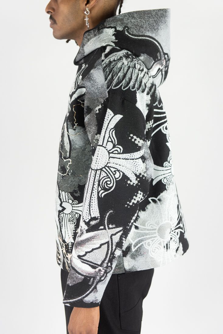 REBEL MINDS Cross Angel Rhinestone Tapestry Hoodie