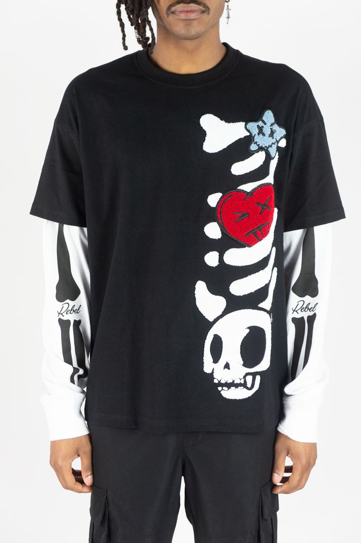 REBEL MINDS Skeleton Twofer Graphic Long Sleeve T-shirt