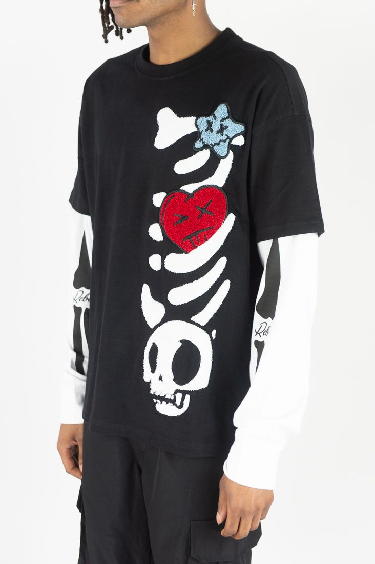 REBEL MINDS Skeleton Twofer Graphic Long Sleeve T-shirt